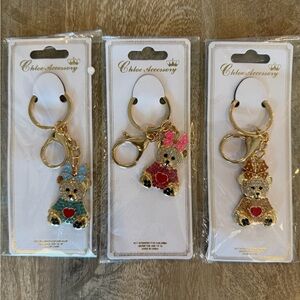 Party Pack - Gold Teddy Bear Bag Charm / Keychain Pink, Blue and Gold - Set of 3